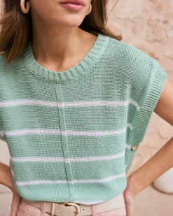 Haut rayé vert aqua