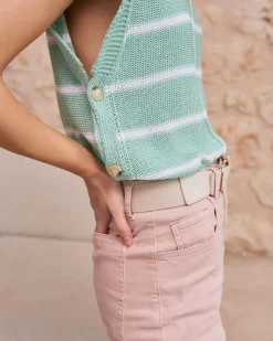 Haut rayé vert aqua